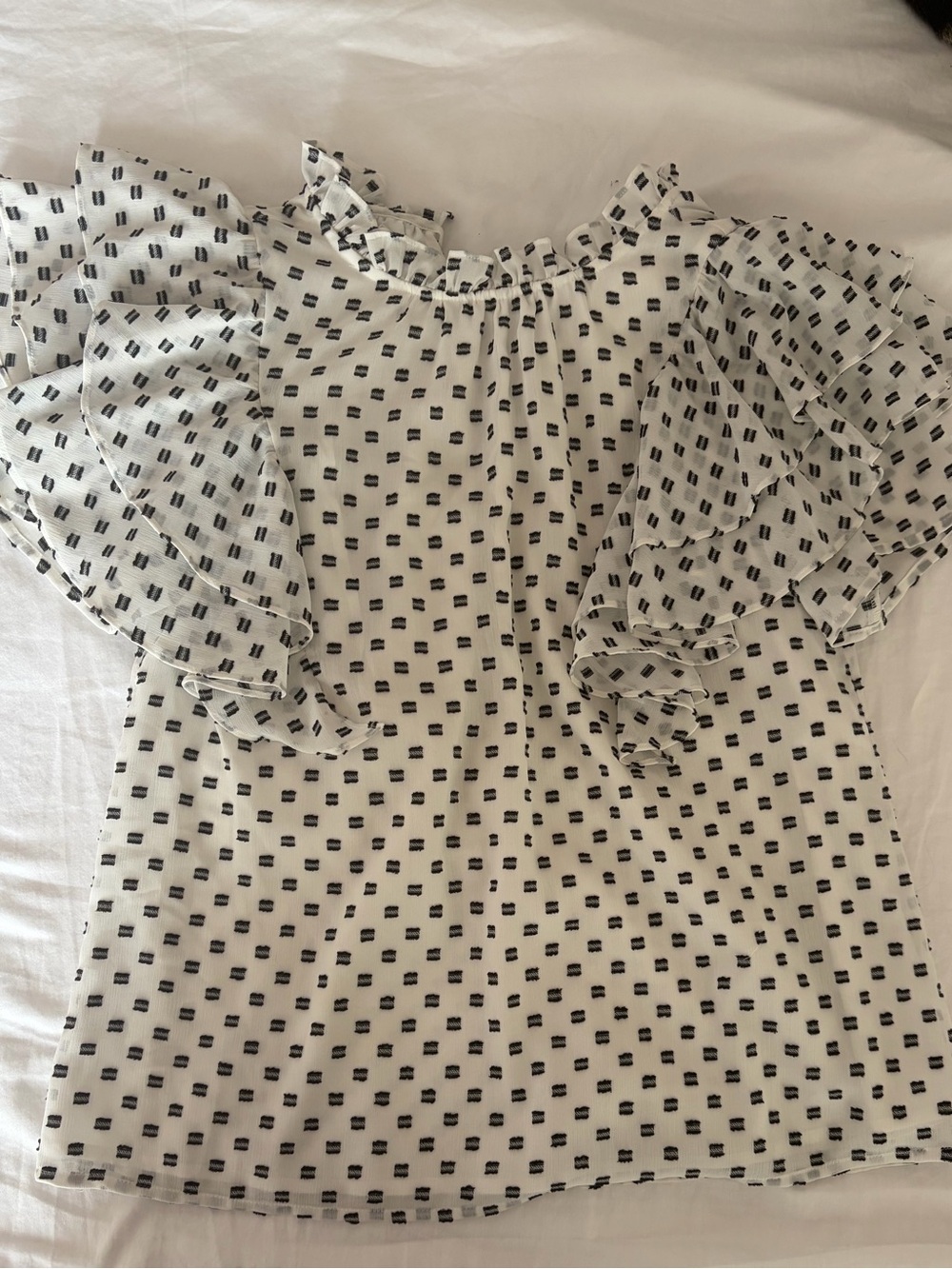 Women’s Black & White Ruffle Sleeve Blouse